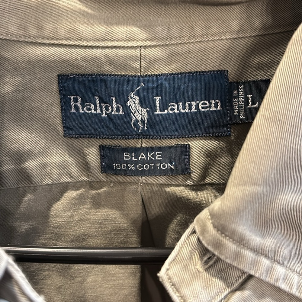 Polo Ralph Lauren Mens Shirt LG Button Down Khaki Tan Cotton Blake Long Sleeve - Picture 3 of 4